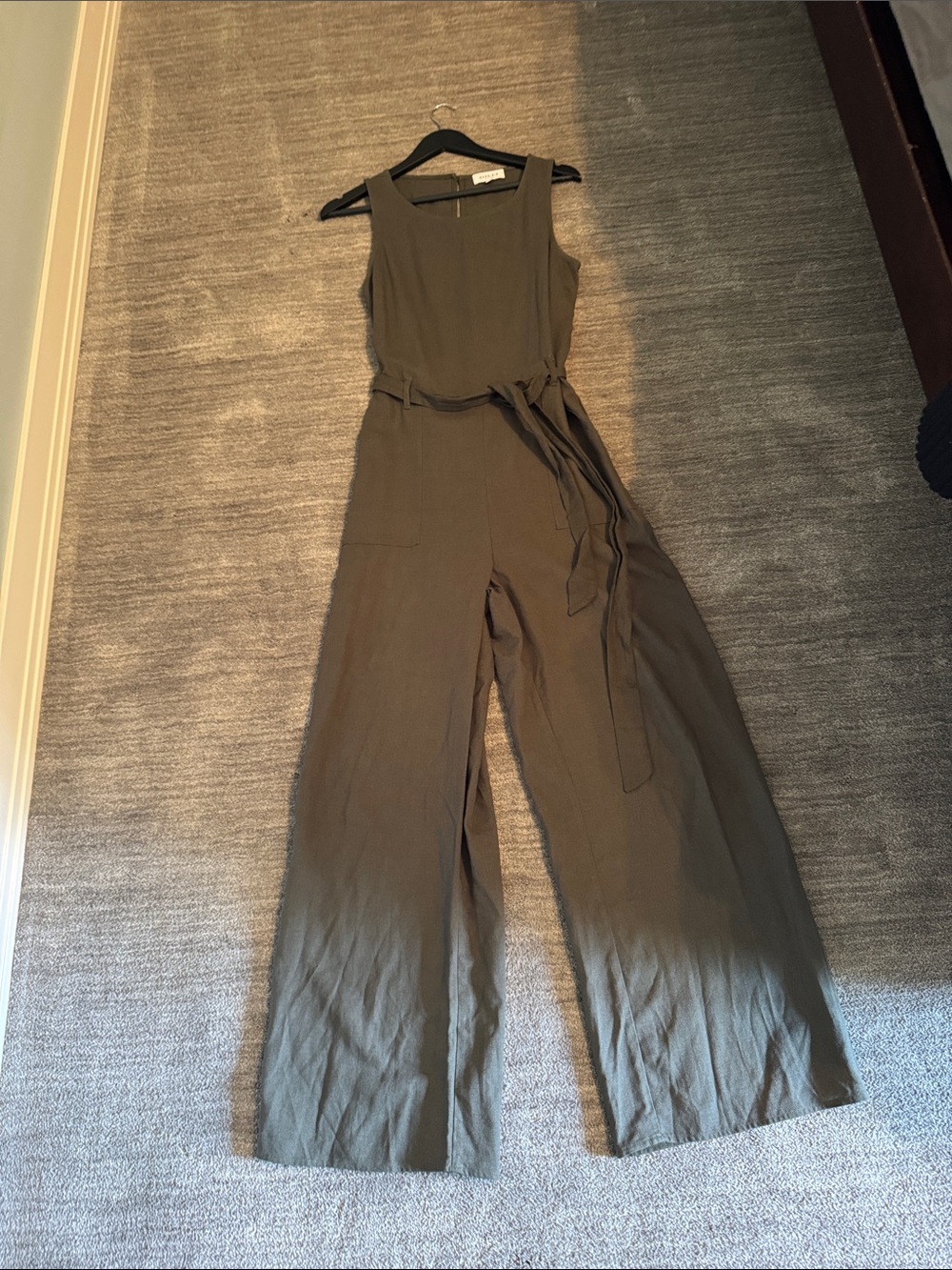 Gilli Olive Sleeveless Belted Jumpsuit